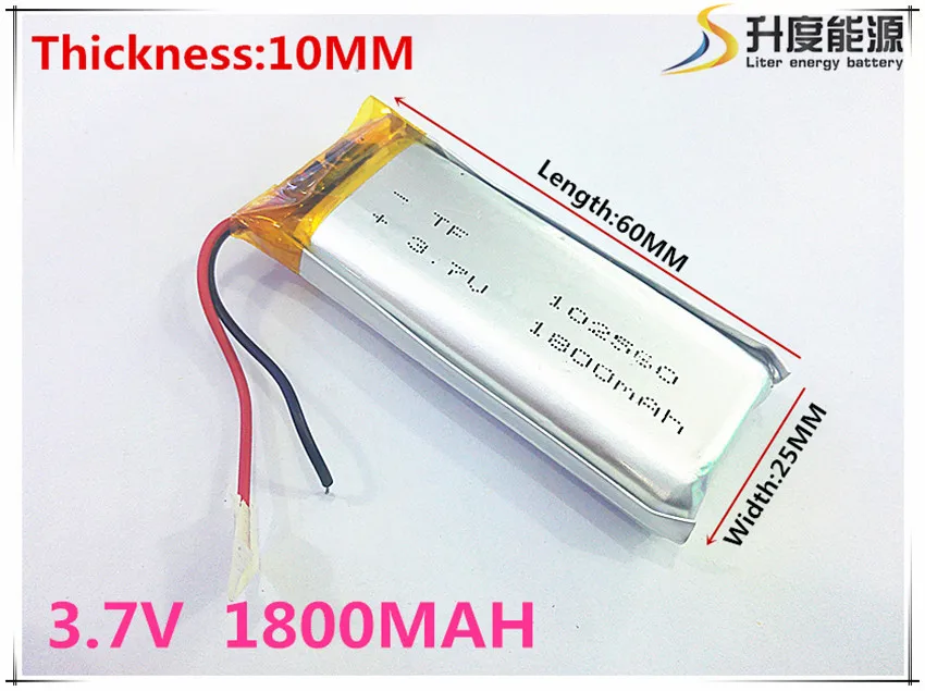 li-po 102560 1800mah 3.7V Lithium Polymer Battery Rechargeable Battery For  GPS  Speaker