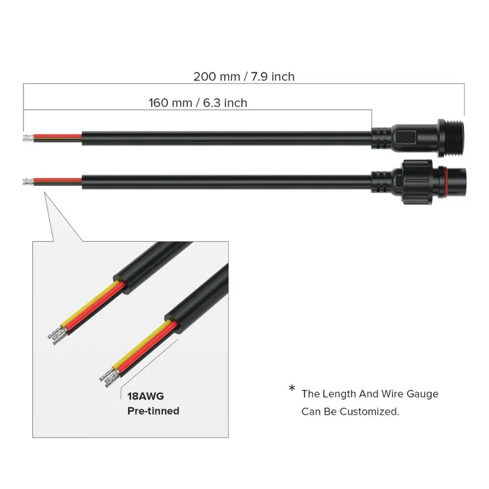 Connecteur LED DC étanche, 2 broches, 3 broches, 4 broches, 5 broches, 20cm, mâle et femelle, IP65, 0.3mm, 0.75mm, 18, 20, 22, 24AWG, noir, blanc,