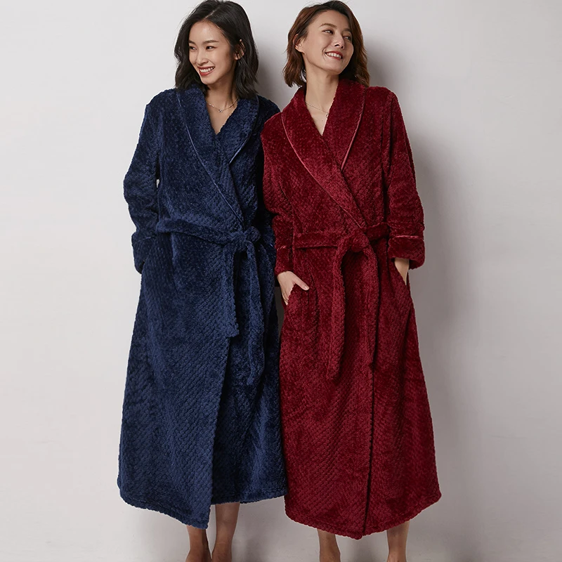 Hot Selling Women Long Thick Warm Winter Super Bath Robe Lovers Kimono Bathrobe Men Dressing Gown Bride Wedding Bridesmaid Robes