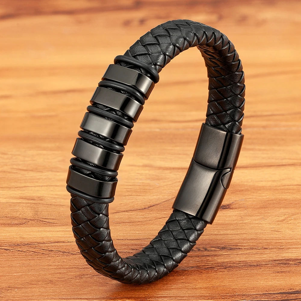 TYO Luxury Braided Rope Black Leather Stainless Steel Men's Bracelet High Quality Charm Magnetic Jewelry Accessories Wholesale