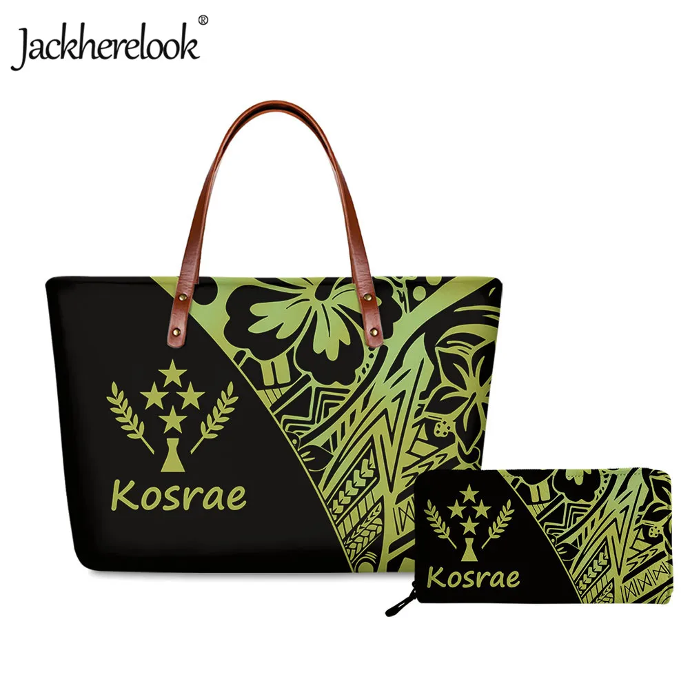 Jackherelook Kosrae Polynesian Hibiscus Design Womens Handbag Clutch Wallet 2pcs/Set Female Casual Tote Shoulder Bag&Purse bolso