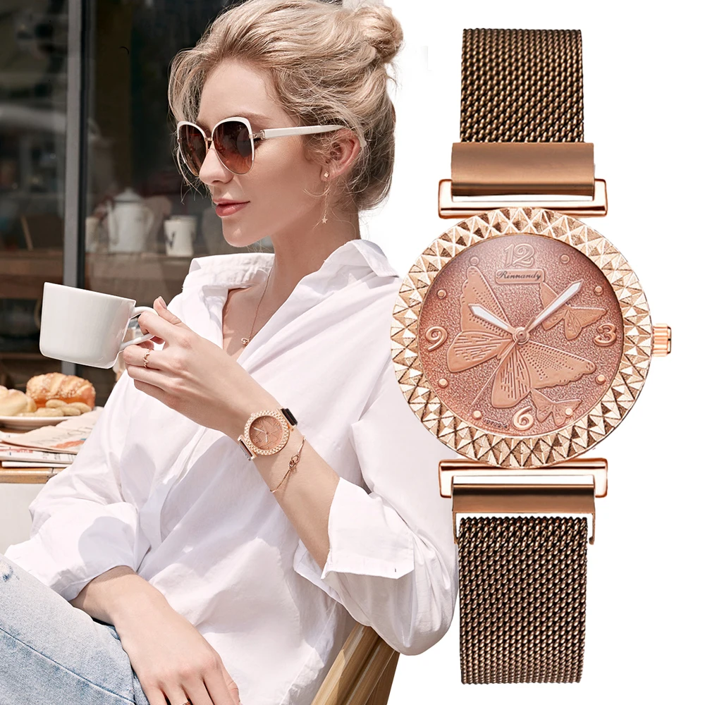 

Luxury Vintage Butterfly Dial Women Fashion Watches Qualities Ladies Quartz Wristwatches Brown Magnets Strap Female Clock Gifts