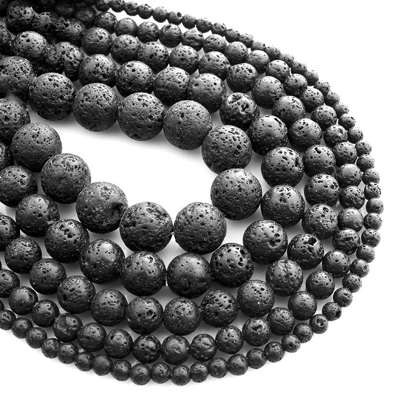 4mm 6mm 8/10/12mm 14/16/18/20mm Round Natural Black Lava Stone Loose Spacer Beads Wholesale Lot For Jewelry Making DIY Findings