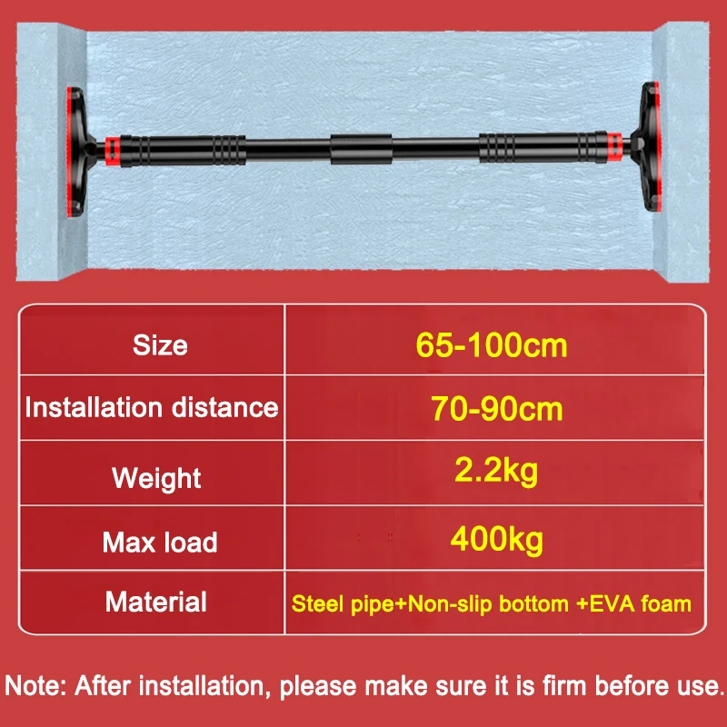 65-100cm Home Pull Up Door Horizontal Bar Fixed Wall Hanging Fitness Ring Gym Exercise Sport Workout Equipment Arm Training