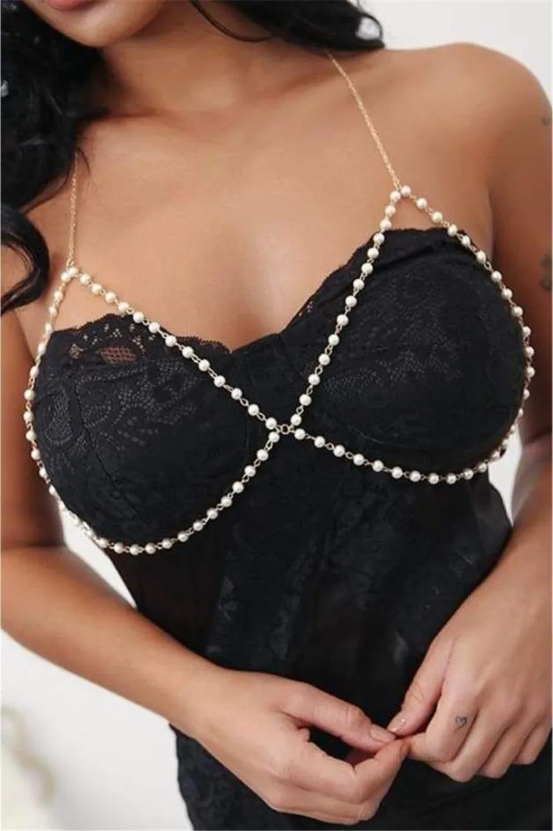 Sexy Lingerie Pearl Body Chest Chain Porn BDSM Bondage Party Game Bikini Harness Bra Women  Jewelry Sex Accessories S1020