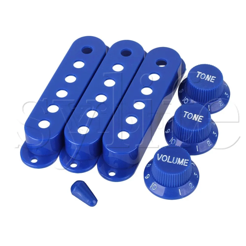 3pcs Dark Blue 82mm Electric Guitar 48/50/52 Single Coil Pickup Cover&1V2T Knob