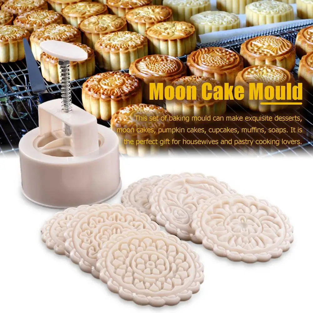 Round 3D Flower Stamp Mooncake Mold 250g Mid Autumn Festival DIY Hand Pressure Fondant Moon Cake Mould Decor Kitchen Baking Tool