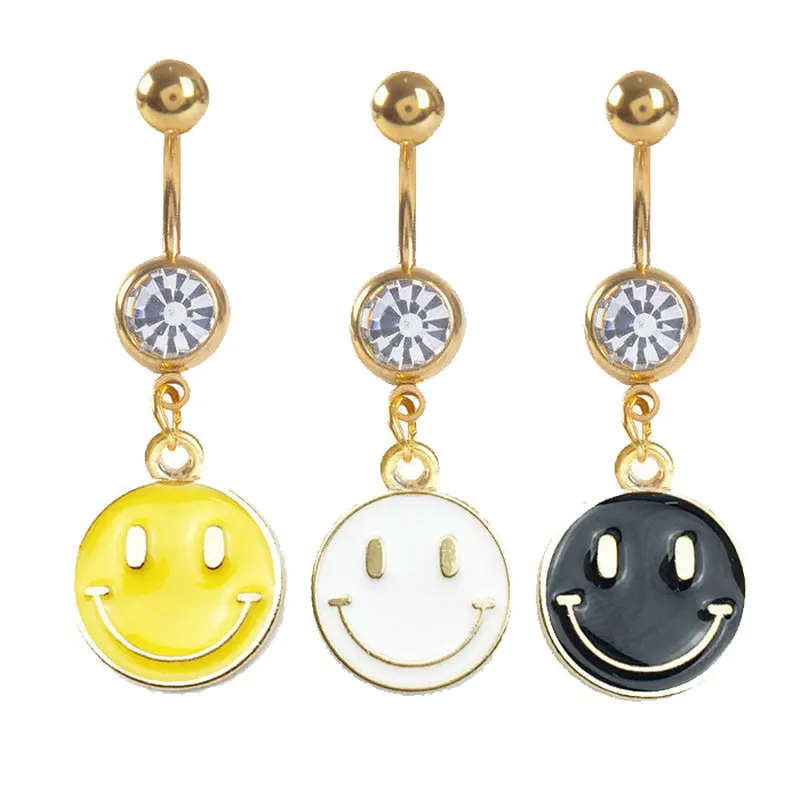 

12pcs/lot Cute Smile Shaped Belly Ring Gold Anorized Stainless Steel Belly Button Ring Body Piercing Jewelry 3 Color