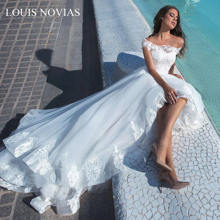 

Louis Novias Palace Dream New Design Light Wedding Dress Beach Short Sweep Brush Train Princess Wedding Gowns Vestido De Noiva