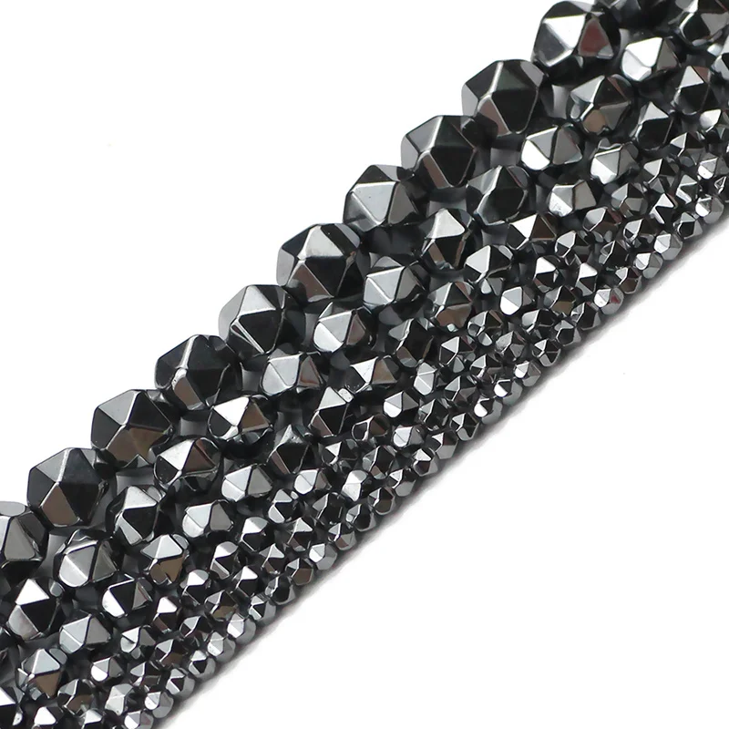 Faceted Round Black Hematite Gold Color Silver Plated Natural Stone 2/3/4/6/8mm Spacer Loose Beads For Jewelry Making 15.5\'\' Diy