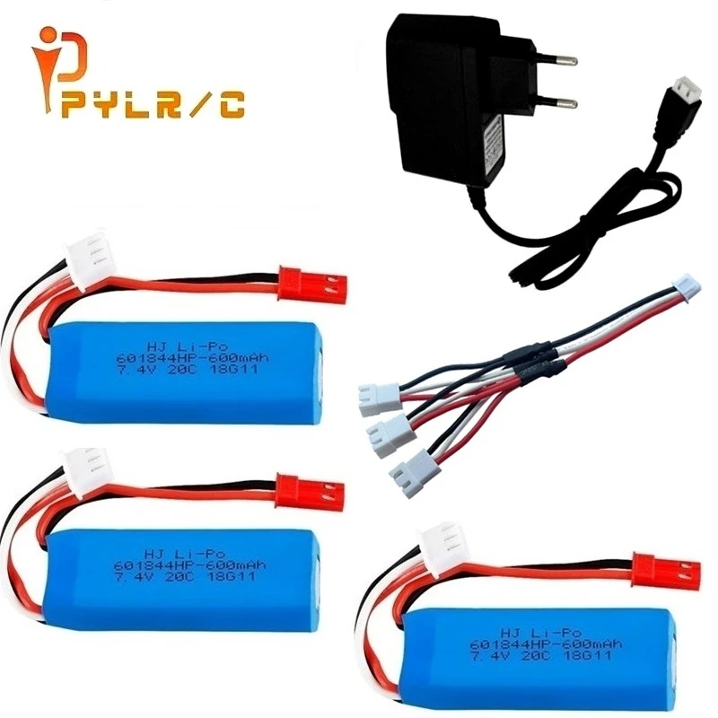 Upgrade 7.4V 600Mah Lipo Batterij Voor Wltoys K969 K979 K989 K999 P929 P939 Rc Auto Onderdelen 7.4V batterij Met 3 In 1 Charger Cable