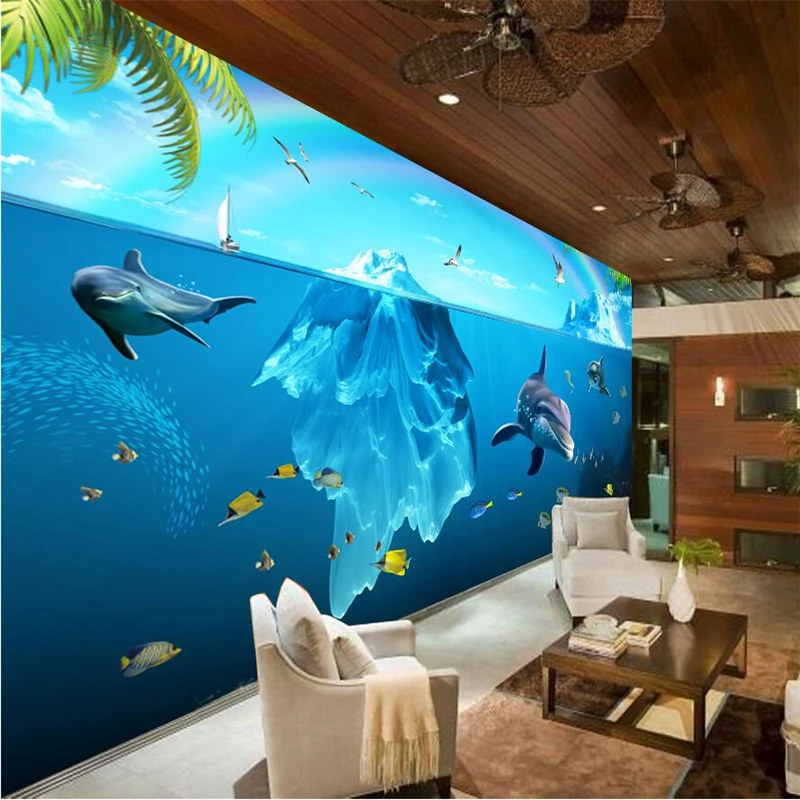 mural  papel de parede 3d  Custom wallpaper    Gorgeous glacier marine dolphin living room TV wall   papier peint  behang