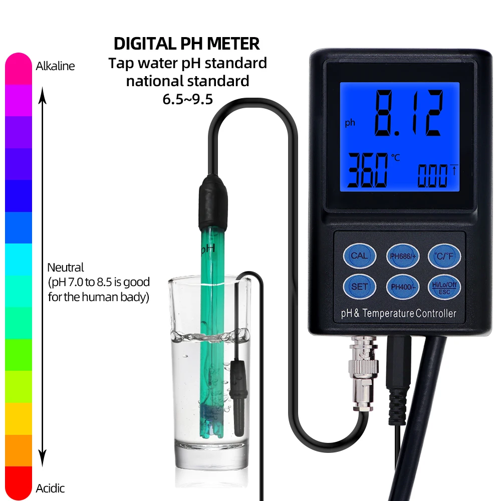 PH-221 PH/Temperature Controller Digital PH Meter Water Quality Tester 0.00~14.00pH Range Water analyzer for Aquarium Pool