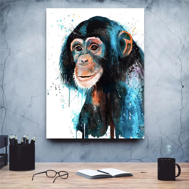 Canvas Paintings Wall Art Home Cute Chimpanzees Decor Poster HD Black Animal Prints Modular Pictures Living Room No Framework