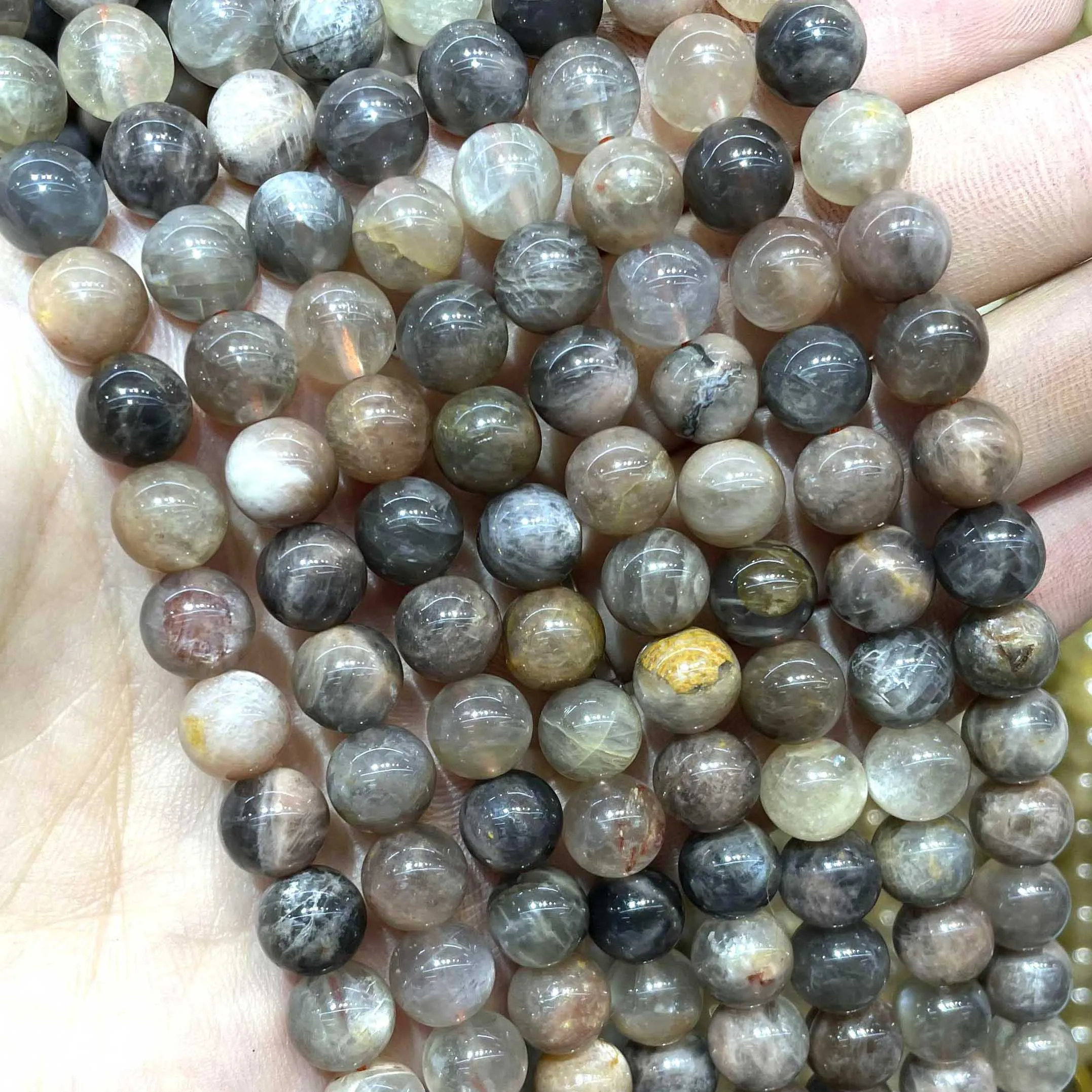 Natural Stone Black Moonstone Sunstone Round Loose Spacer Beads For Jewelry Making DIY Bracelet Accessories 4/6/8/10mm