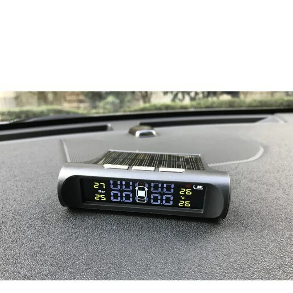 Solar Power USB TPMS Car Tire Pressure Monitoring System LCD 4 External / Internal Sensors for SUV  Sedan Temperature Warning