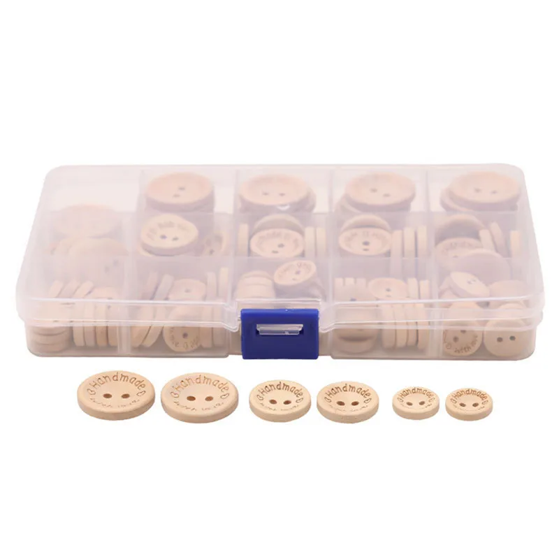 2-Holes Mixed Wood Buttons Natural Color Round Handmade With Love Sewing Scrapbooking Button DIY Clothes Making Buttons,140Pcs