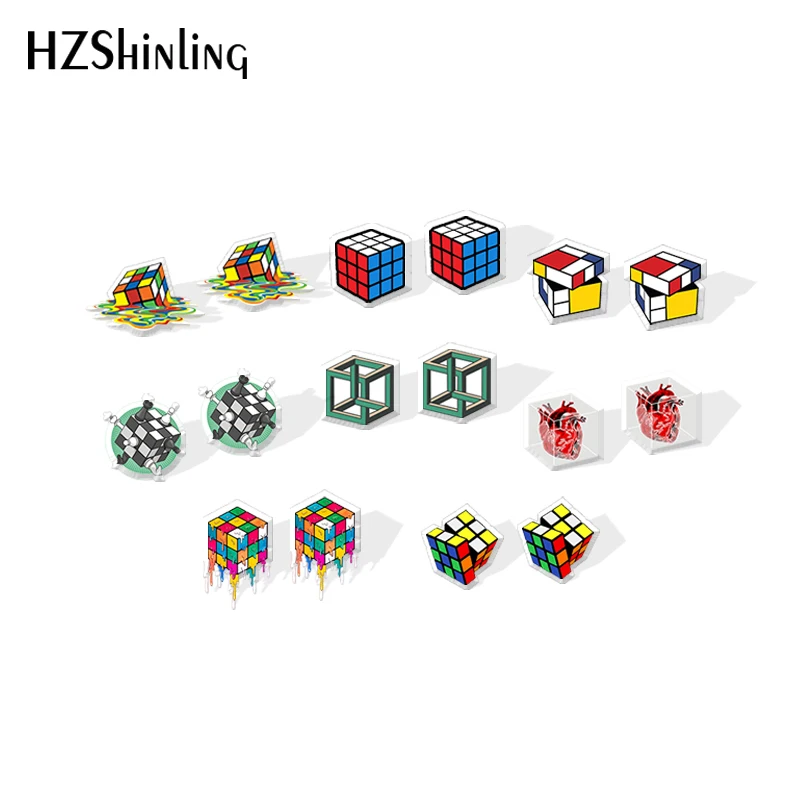 2021 New Color Cube Stud Earring Funny Game Acrylic Resin Earrings Epoxy Handmade Jewelry Gifts Boy