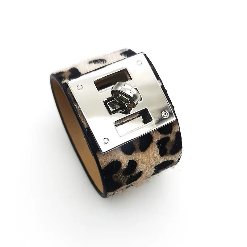 Nieuwe luipaardprint mode armband punk lederen armband en armband brede ronde heren hiphop armband OL stijl