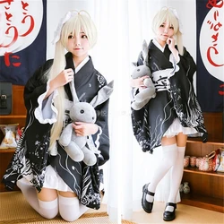 Japanese Women Kimono with Obi Yukata Floral Printed Stage Performance Dance Cosplay Costume Anime Yosuga No Sora Kimono