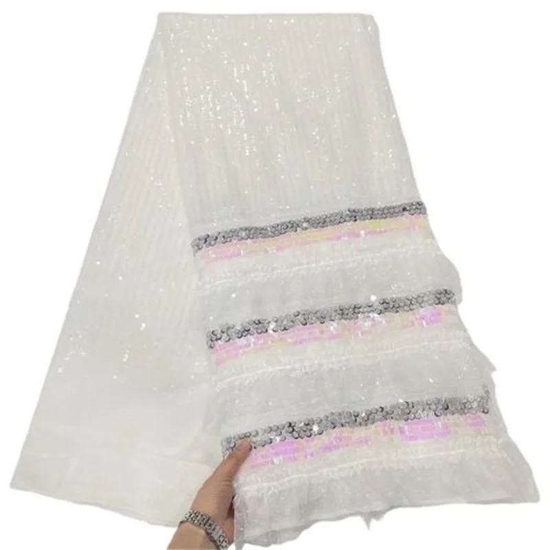 

5 Yards African French Tulle Net Lace Skirt Fabric 2022 High Quality Sequins Embroidery New Nigerian Mesh Lace For Bridal Weddin