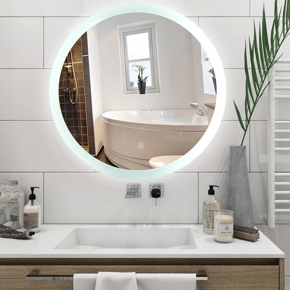 Smart LED Bathroom Mirror Single Key Mode 24*24 inch Circular Anti Fog LED White Light Belt Environmental Protection