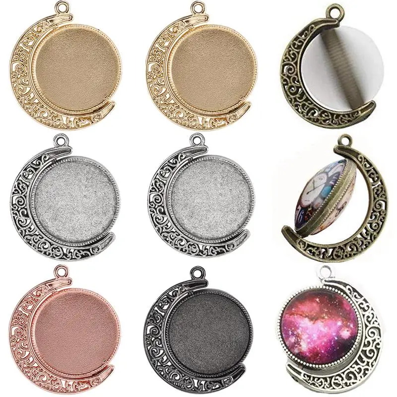 

5pcs Round Cabochon Pendant Base Setting 18 25mm Moon Rotation Double Side Blank Bezel Tray Jewelry Making DIY Accessories