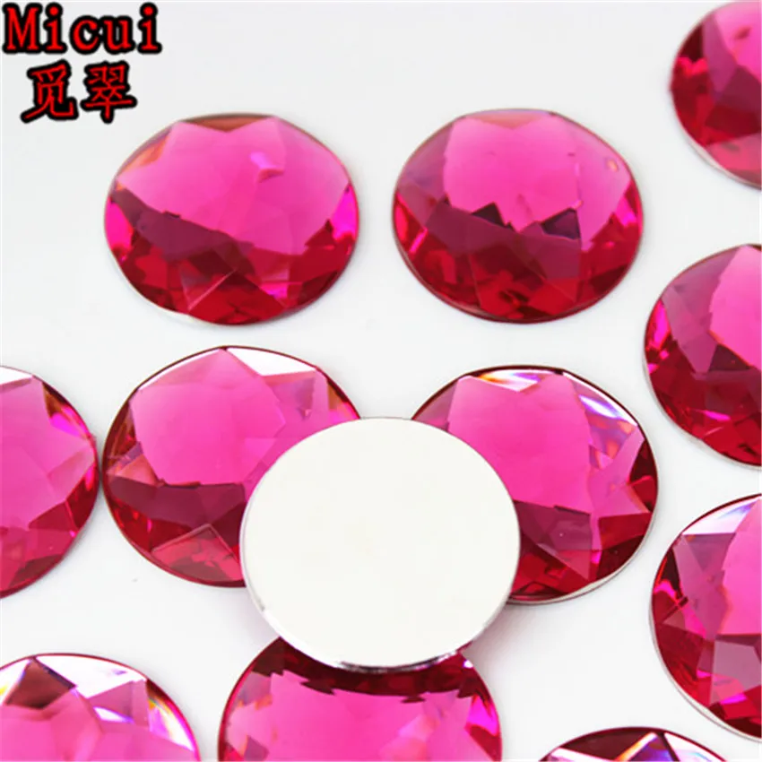 Micui 20pcs 25mm Round Chamfer Crystals Acrylic Rhinestones Flatback Glue On Gems Strass Stone For Clothes Dress Craft MC156