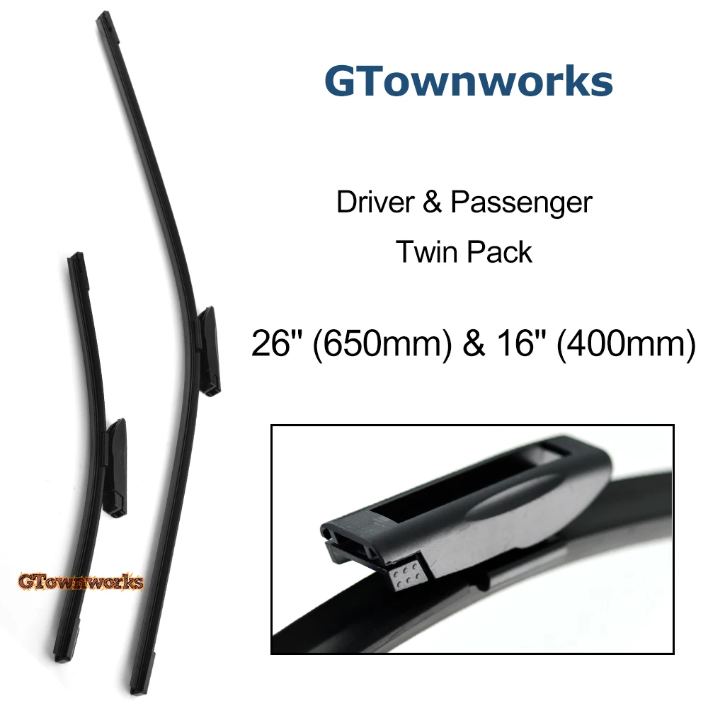 A pair Wiper Blades Bayonet Type Arm Windshield Rubber Wipers 26in 16in Soft Frameless Bracketless Rubber