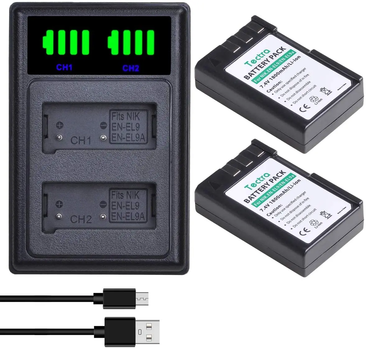 EN-EL9 EN-EL9a Replacement Battery 1800mAh / Smart Travel Dual Charger Compatible with Nikon D40 D40x D60 D3000 D5000 Cameras