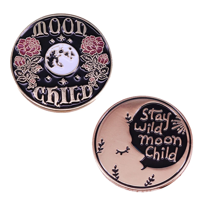 Stay Wild Moon Child Enamel Pin Curious Soul Brooch Brave Dreamer Badge Astronomy lovers gift always walking towards the light