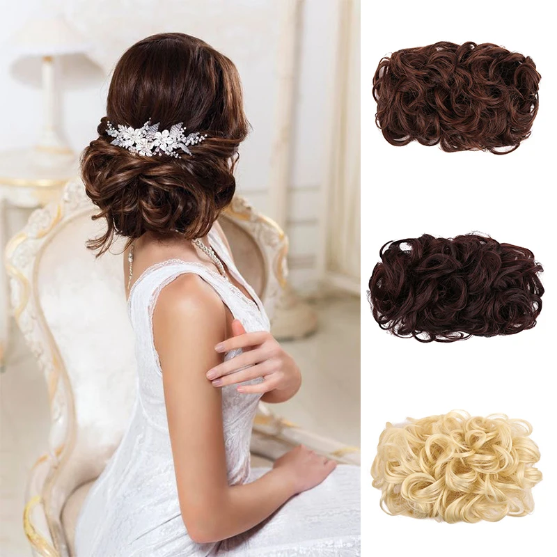 

XUANGUANG Comb Clipped In Curly Synthetic Hair Waves For Women's Hair Extension Elastic Rubber Band Hair Bun Hair Accessories