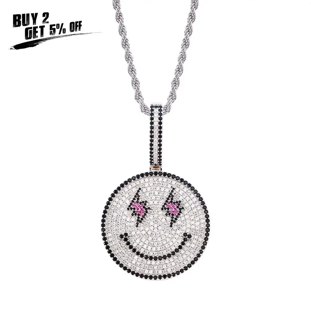 JINAO New Fashion Lightning  Eyes Smile  Ice Out Necklace& Pendant Hip Hop Jewelry AAA Cubic Zircon Necklace For Gift