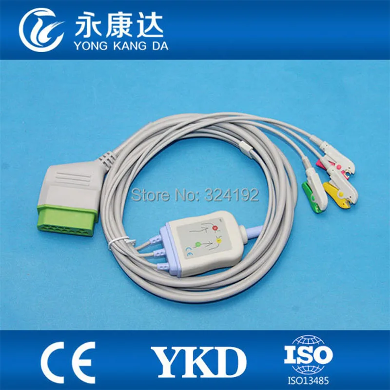 FOR Nihon Kohden 12pin one-piece ECG cable with 3 leadwires , clip / IEC, CE&ISO13485, Free shipping!