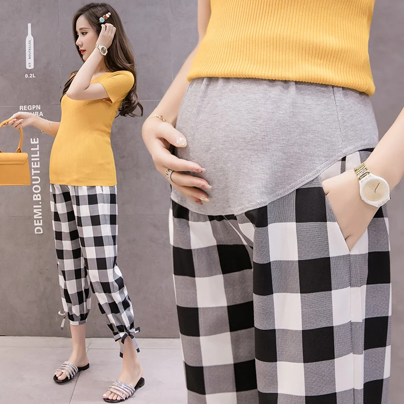 2023 New Maternity Casual Trousers Thin spring summer loose belly lift pants Plus size pregnancy clothes outer wear