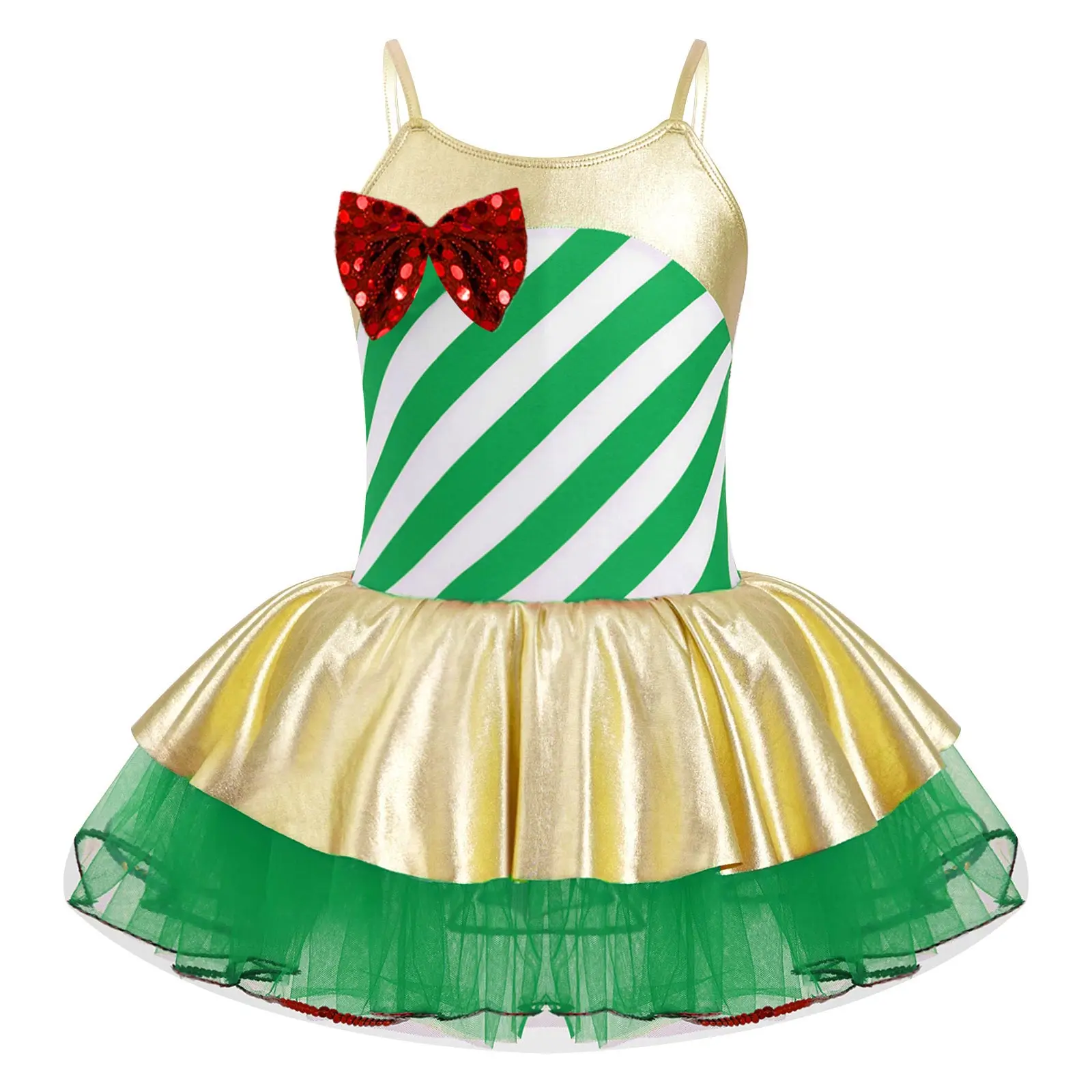 

Girls Candy Cane Christmas Costume Striped Sequins Ballet Tutu Dance Dress for Xmas New Year Party Stage Performance Outfit