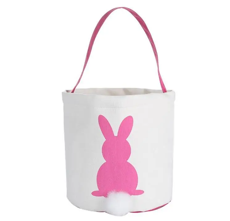 White Easter Egg Storage Basket Canvas Bunny Ear Bucket Creative Easter Gift Bag With Rabbit Tail Decoration 4 Styles  SN4268