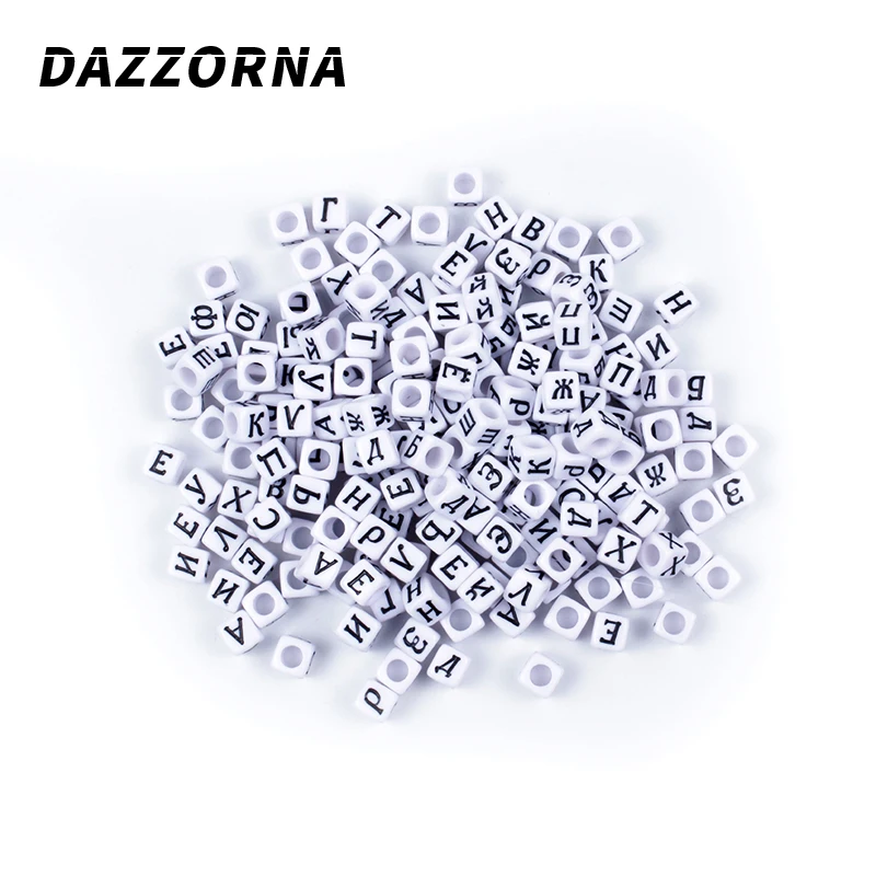 100/300/500Pcs DIY Bracelet Necklace Letter Beads Jewelry 6mm White Alphabet/ Letter Acrylic Cube Russian Letter  Beads Accesory