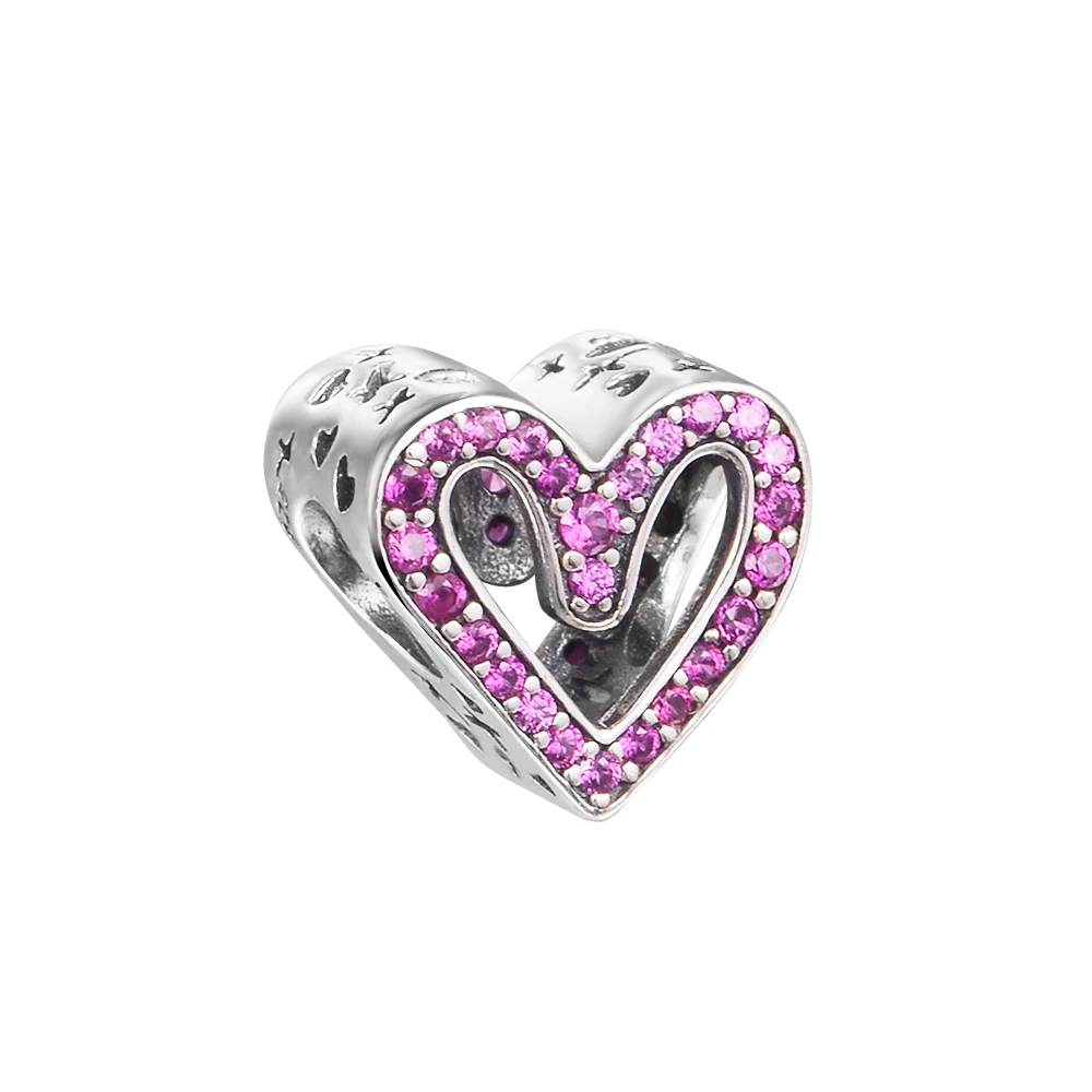 

Original 925 Silver Charms Sparkling Ruby Red & Pink Freehand Heart Fits European Beaded Bracelets Woman Fashion Silver Beads