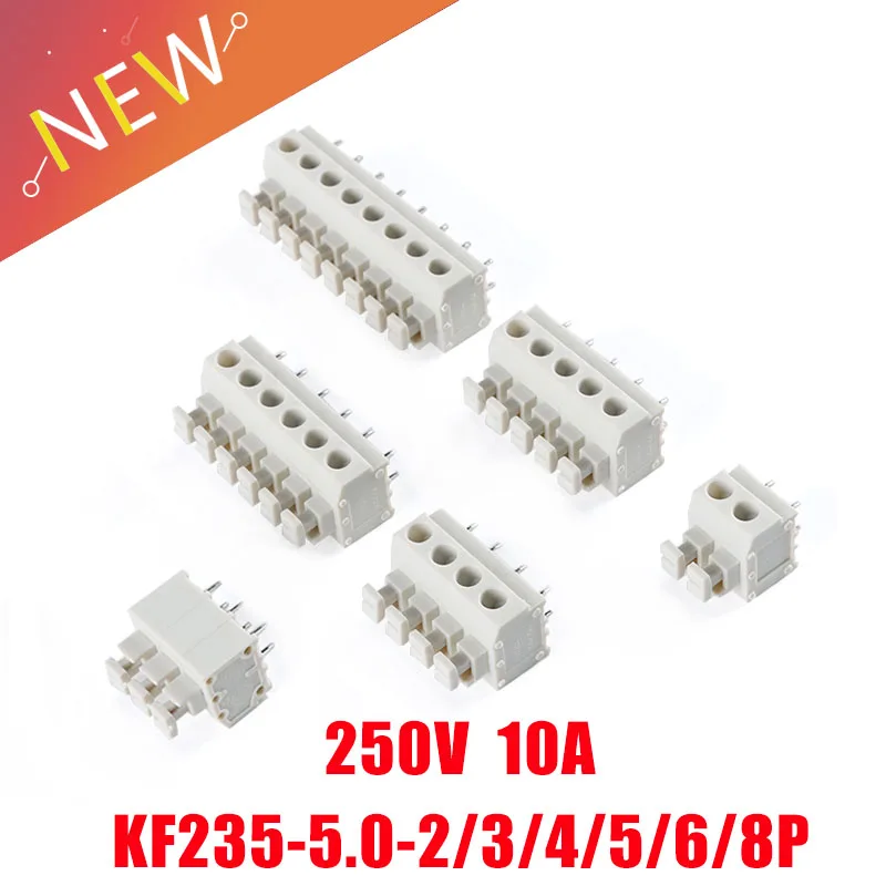 2pcs/lot KF235 5.0 mm Pitch 2P 3P 4P 5P 6P 8P PCB Spring Terminal Block connector 250V/10A