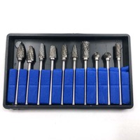 10pcs Dental Lab Carbide Drill Set  Hard Alloy Tungsten Steel Double Cut Rotary File Milling Cutter Head Grinding