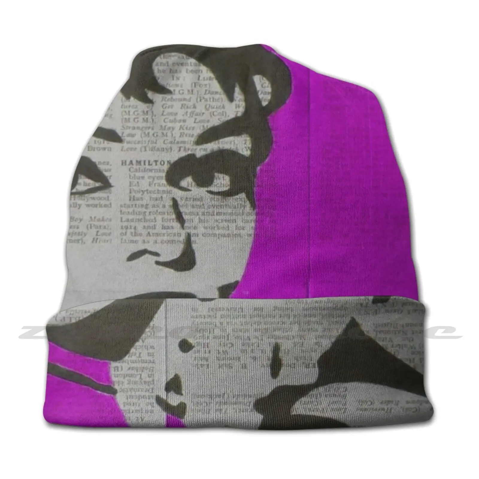 Audrey ( Pink ) Knit Hat Hedging Cap Soft Elasticity Outdoor Sports Leisure Audrey Hepburn Stencil Vintage Book Pages