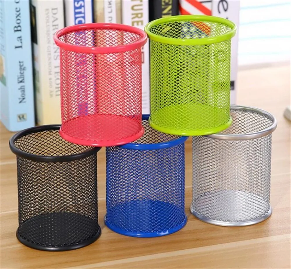 Hot 100pcs/lot Metal Stand Mesh Style Pen Pencil Ruler Holder Desk Organizer Makeup Storage box iron