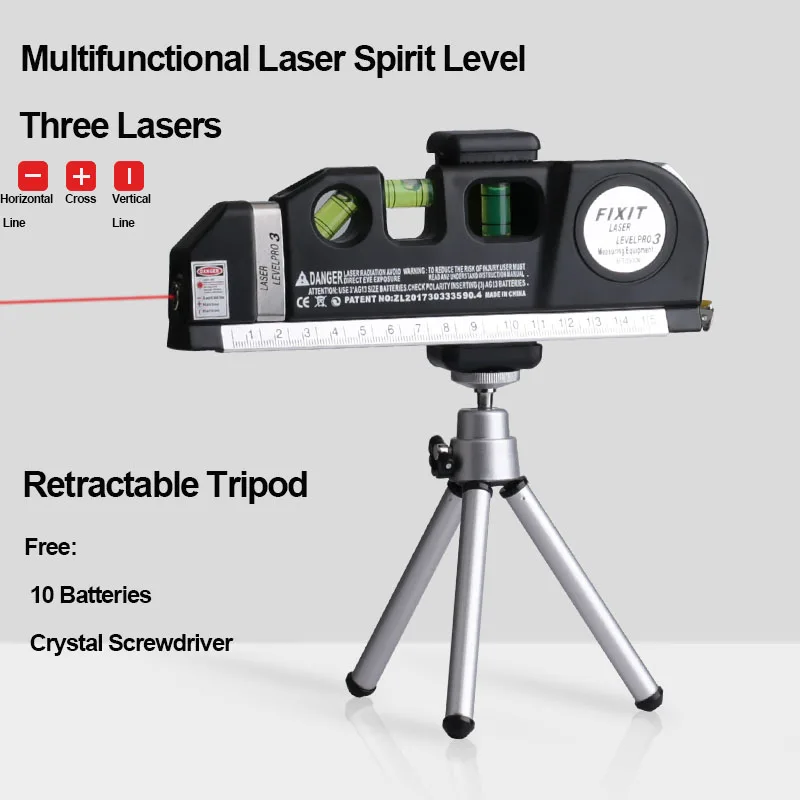 Laser Spirit Level Multifunctional Household Infrared Decoration Cross Line Right Angle Spirit Level  with Tripod