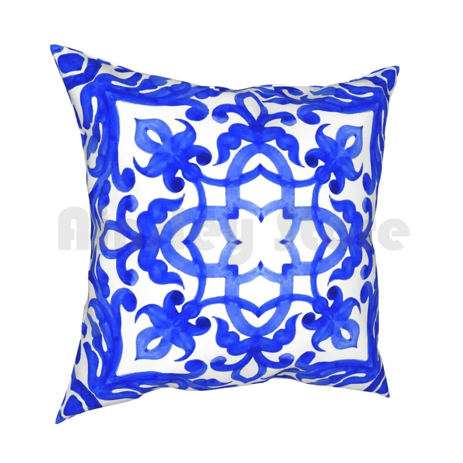 Portuguese Azulejo Tiles. Gorgeous Patterns. Pillow Case Printed Home Soft DIY Pillow cover Tile Blue Pattern Watercolor