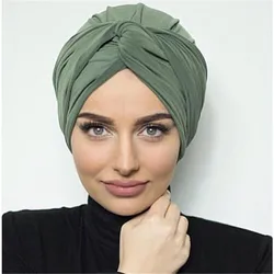 2020 Fashion women soft suede turban caps soild color female headscarf bonnet muslim hijab caps islamic under scarf india hat