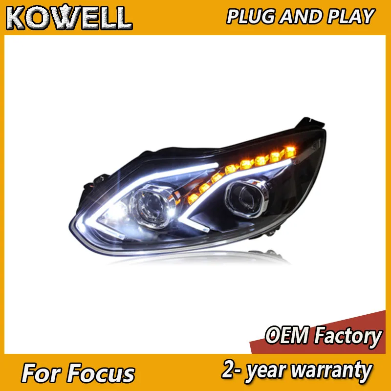 KOWELL Stylizacja samochodu dla Ford Focus Head Light 2012 2013 2014 Focus 3 Reflektor DRL Kierunkowskaz Światła drogowe Soczewka projektora