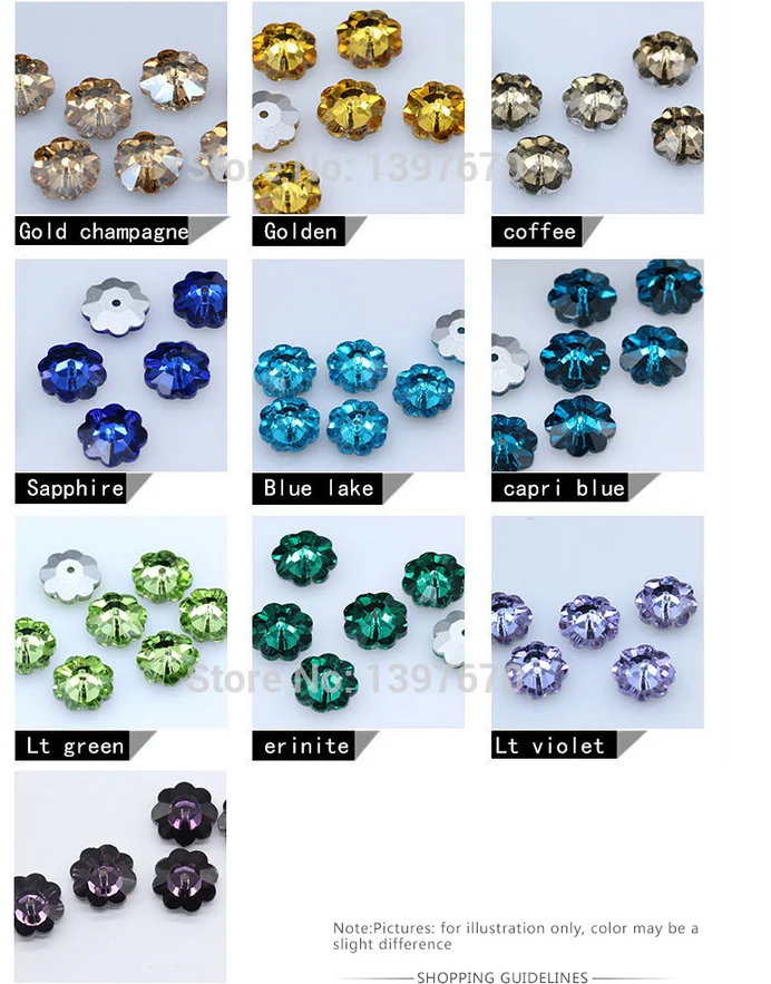 6mm 72PCS Plum Flower Shapes colorful stones Sew On Rhinestones Pointback Sew-on Stone Crystals Strass For Garment Decorations