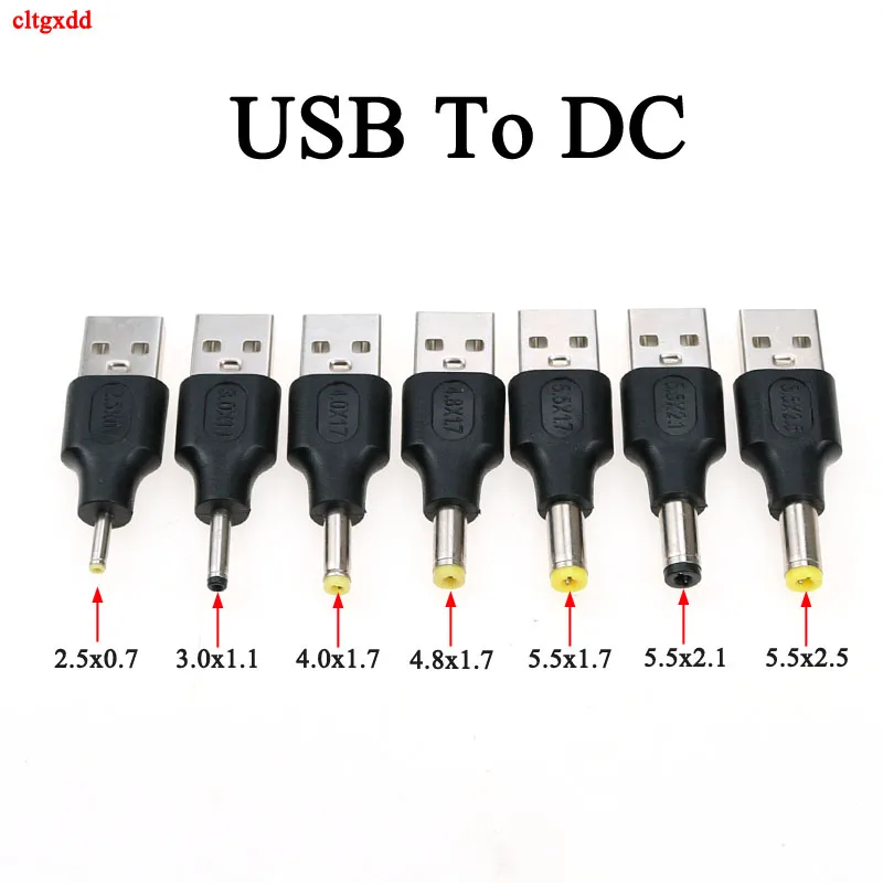 

Type A Male USB Power Plug Converter To 5.5x2.5 5.5*2.1 5.5*1.7 4.8*1.7 4.0*1.7 2.5*0.7 3.0*1.1 mm 5V DC Jack Adapter Connector