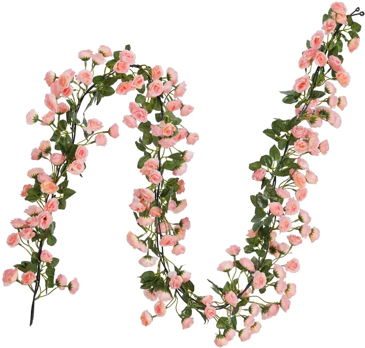 2pcs 69 heads Artificial Rose Vine Flowers Green Leaves Hanging Fake Flower Garland for Home Wedding Party Garden Wall Decor